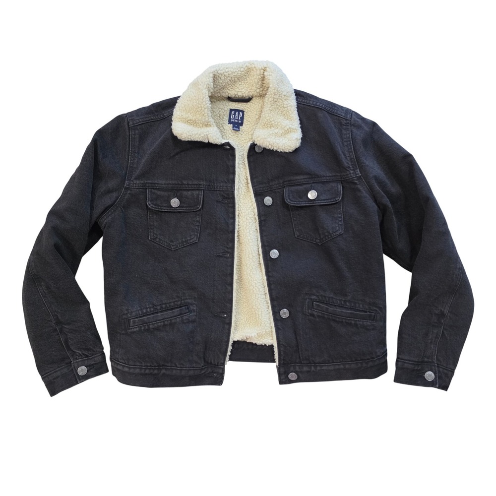 Gap Denim Vintage Sherpa Trucker Jacket Black Leroy Women's Medium 612736-00